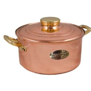 Cratita din Cupru ?16cm, cu Capac, Manere Bronz