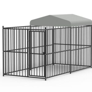 Padoc pentru caini, din otel, de exterior, partial acoperit, 1.2 x 2.4 x 1.5 metri