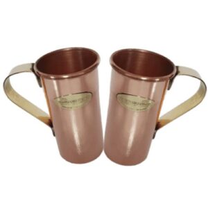 Set 2 Cani Cupru 200 ml Drepte cu Toarta Bronz, Fabricat in Grecia