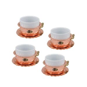 Set 4 Cesti Cafea din Cupru si Portelan 200ml