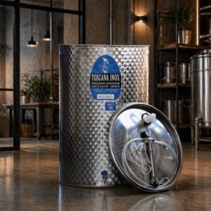 Cisterna inox vin 100L cu capac cu etansare gonflabila AISI 304, fund plan - Toscana Inox