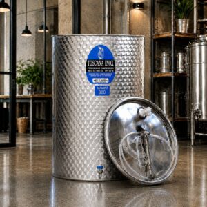 Cisterna inox vin 600L cu capac cu etansare gonflabila AISI 304, fund plan - Toscana Inox