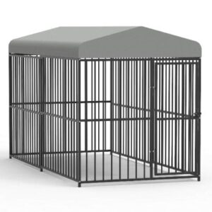 Padoc pentru caini, din otel, de exterior, cu acoperis, 1.2 x 2.4 x 1.5 metri