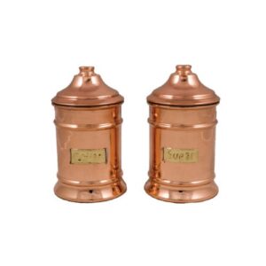 Set 2 recipiente cupru masiv pentru zahar si cafea 500ml fabricate manual in Grecia