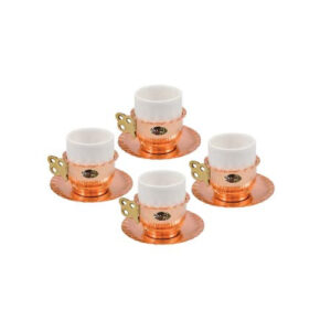 Set 4 cesti cafea din cupru si portelan 50ml gravate manual