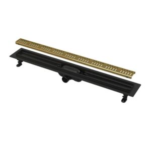 Set rigola dus BLACK EDITION cu capac auriu Alcadrain APZ10-BLACK BRASS Simple (Tip: Set rigola dus BLACK EDITION cu capac auriu Alcadrain APZ10-BLACK BRASS Simple (Lungime Rigola: 550MM))