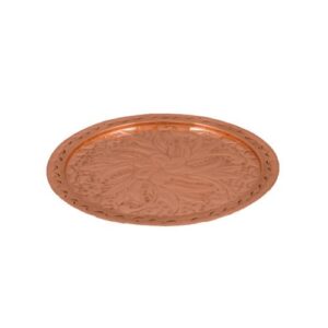 Tava Rotunda din Cupru pentru Servit, Gravata Manual, 24 cm, Lucrata Manual in Grecia