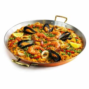 Tigaie Cupru, Manere din Bronz, Ø32cm "Paella, Pizza, Clatite, Omleta"